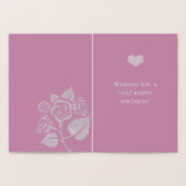 ピンクの豪華なダイヤモンドとバラの花の誕生日 箔カード (内部)