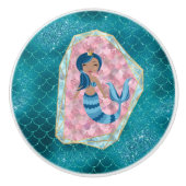 ピンクの貝の青い人魚 セラミックノブ (正面)