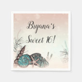 ピンクの貝殻と海の宝石のビーチ スイート 16 パーティー スタンダードカクテルナプキン (正面)