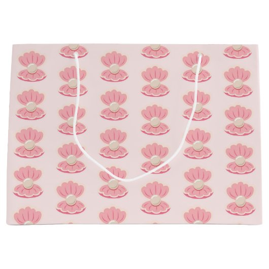 ピンクの貝殻と真珠の模様大抱き枕 ラージペーパーバッグ (正面)