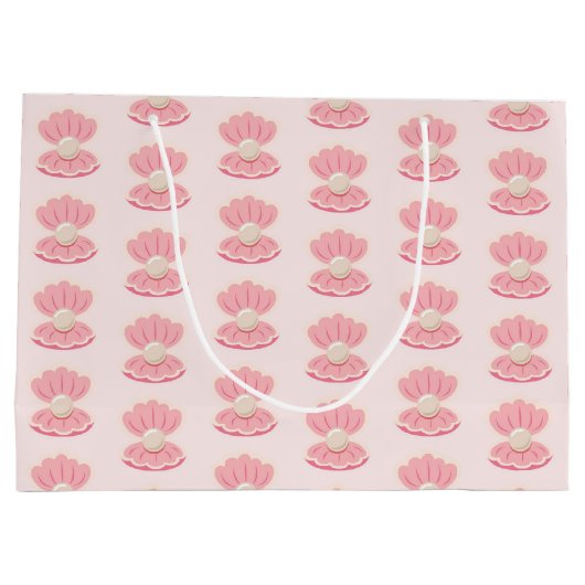 ピンクの貝殻と真珠の模様大抱き枕 ラージペーパーバッグ (裏面)