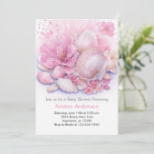 ピンクの貝殻のお祝い 海の少女 ベビーシャワー 招待状 (スタンド正面)