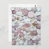 ピンクの貝殻の海ガラスビーチガラスアート写真陶器 ポストカード (正面/裏面)