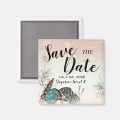 ピンクの貝殻ビーチの海の下 セーブ・ザ・デート マグネット (正面/裏面)