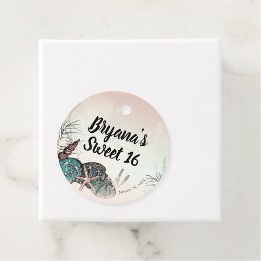 ピンクの貝殻ビーチ スイート16パーティー フェイバータグ (インサイチュ)