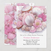 ピンクの貝殻　ファンシー　ブルーガール　ベイビーシャワー 招待状 (正面/裏面)