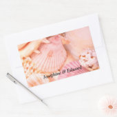 ピンクの貝 長方形シール (封筒)