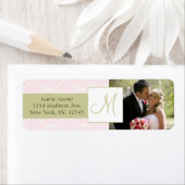 ピンクの賢明なモノグラムの写真の結婚式の宛名ラベル ラベル (インサイチュ)