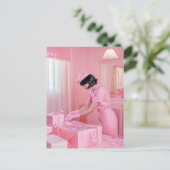 ピンクの贈り物のラッピングの芸術 ポストカード (スタンド正面)
