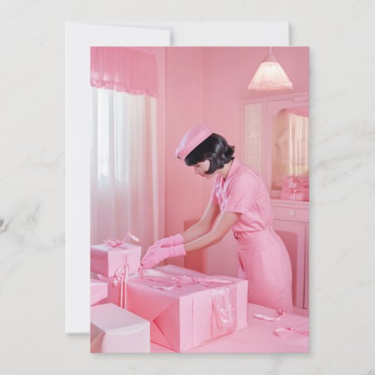 ピンクの贈り物のラッピングの芸術 招待状 (正面)