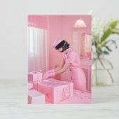 ピンクの贈り物のラッピングの芸術 招待状 (スタンド正面)
