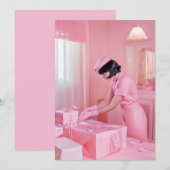 ピンクの贈り物のラッピングの芸術 招待状 (正面/裏面)