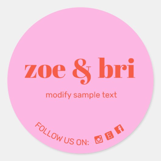 ピンクの赤あなたのロゴを追加ソーシャルメディア ラウンドシール (正面)