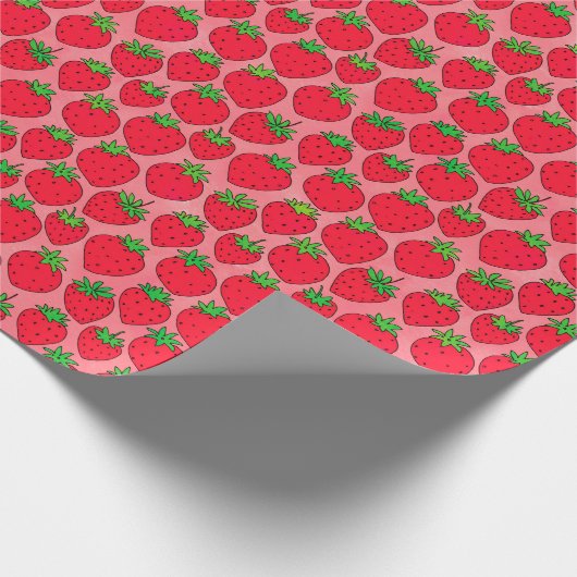 ピンクの赤いいちご ラッピングペーパー (角)
