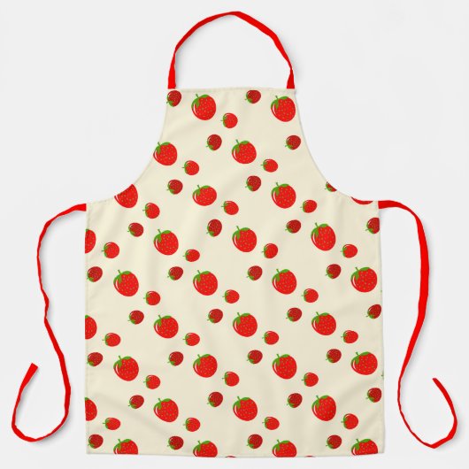 ピンクの赤いちご淡い色のの模様 エプロン (正面)