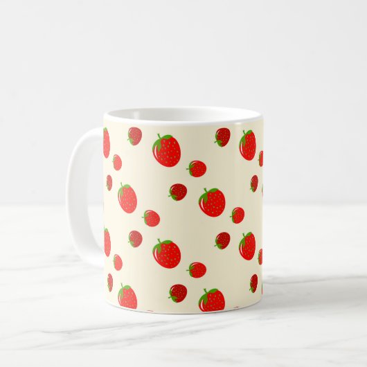 ピンクの赤いちご淡い色のの模様 コーヒーマグカップ (正面左)