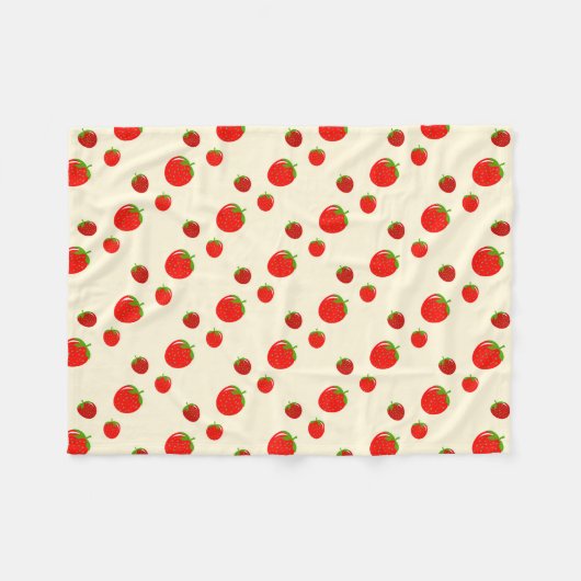 ピンクの赤いちご淡い色のの模様 フリースブランケット (正面(横))