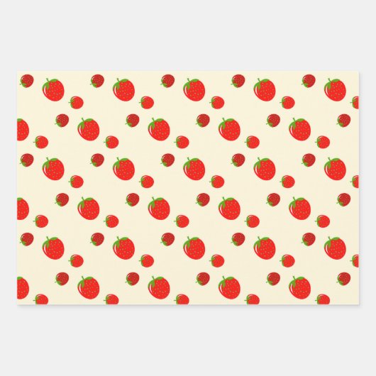 ピンクの赤いちご淡い色のの模様 ラッピングペーパーシート (正面2)