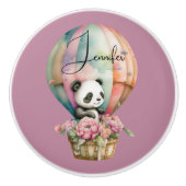 ピンクの赤いに熱気球に可愛いパンダカスタム セラミックノブ (正面)