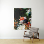 ピンクの赤いアネモネと白い花、黒い蝶 タペストリー (インサイチュ)