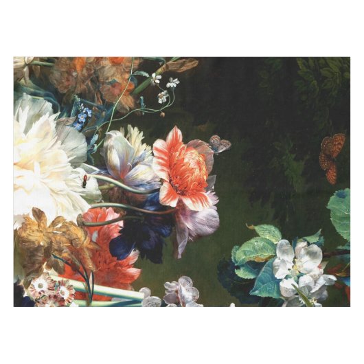 ピンクの赤いアネモネの白い花、黒の蝶 テーブルクロス (正面(横))