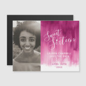 ピンクの赤いアートsweet sixteen写真の日付を保存 マグネット招待状 (正面/裏面)