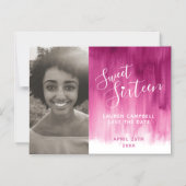 ピンクの赤いアートsweet sixteen写真の日付を保存 マグネット招待状 (正面)