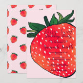 ピンクの赤いイチゴのベリー スウィート 招待状 (正面/裏面)