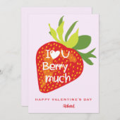 ピンクの赤いイチゴ　愛してる　バレンタインデーのカード 招待状 (正面/裏面)