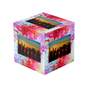 ピンクの赤いテクスチャ フォトキューブ