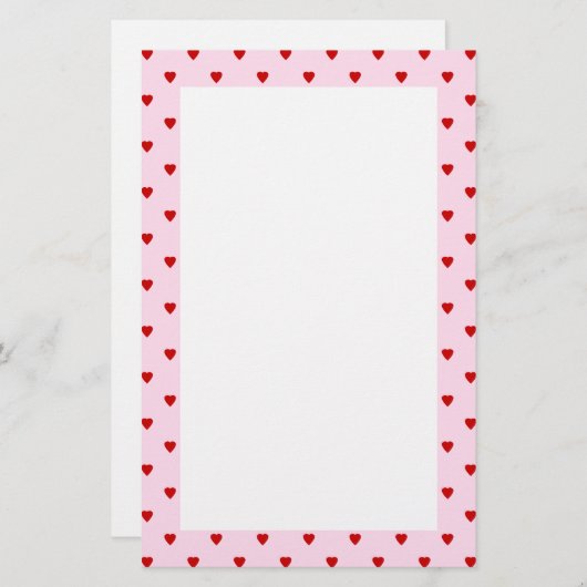 ピンクの赤いハートの甘いパターン 便箋 (正面/裏面)