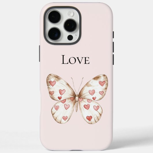 ピンクの赤いハートの蝶の愛 Case-Mate iPhoneケース (裏面)