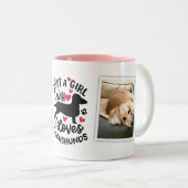 ピンクの赤いハートウィーナードッグラバーフォトコーヒーマグ ツートーンマグカップ (正面右)