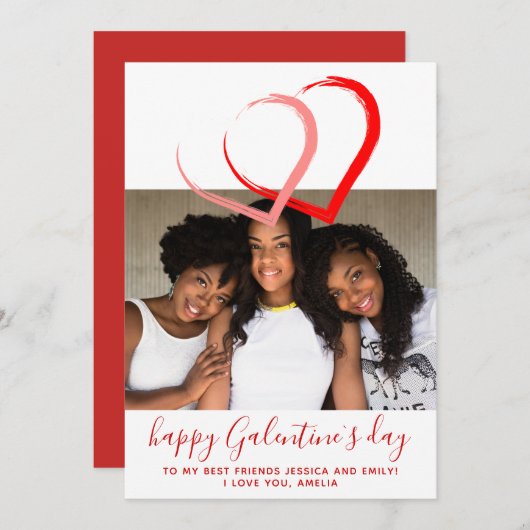 ピンクの赤いハートガレンティーヌデイフレンズ シーズンカード (正面/裏面)