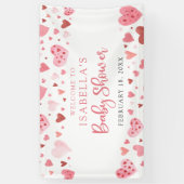 ピンクの赤いハートバレンタインスイートハートベビーシャワー 横断幕 (縦)