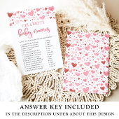 ピンクの赤いハートバレンタイン有名人ベビーネームゲーム 招待状