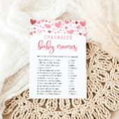 ピンクの赤いハートバレンタイン有名人ベビーネームゲーム 招待状