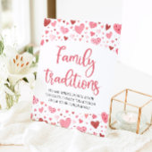 ピンクの赤いハート家族の伝統ベビーシャワーのサイン 台座サイン