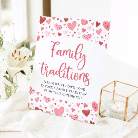 ピンクの赤いハート家族の伝統ベビーシャワーのサイン 台座サイン