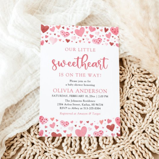 ピンクの赤いハート私たちの小さな恋人の赤ちゃんシャワー 招待状