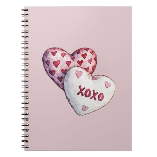 ピンクの赤いハート XOXO ノートブック (正面)