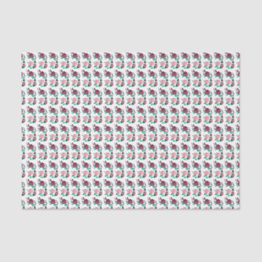 ピンクの赤いバラとリーフファンシーの水彩設計 薄葉紙 (正面)