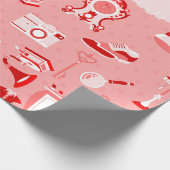 ピンクの赤いフラッパーアンティーク懐ファッションドかしい ラッピングペーパー (角)