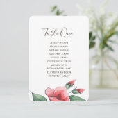 ピンクの赤いフローラの結婚緑の座席表。 招待状 (スタンド正面)