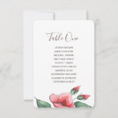 ピンクの赤いフローラの結婚緑の座席表。 招待状 (裏面)
