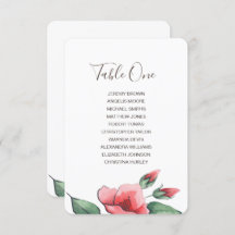 ピンクの赤いフローラの結婚緑の座席表。