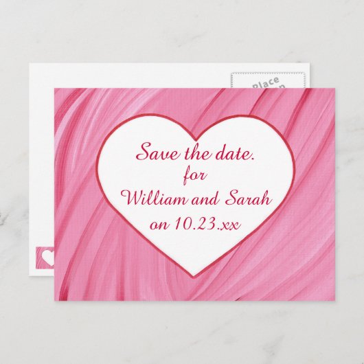 ピンクの赤いブレンドの白いハート日付はがきを保存 案内ポストカード (正面/裏面)