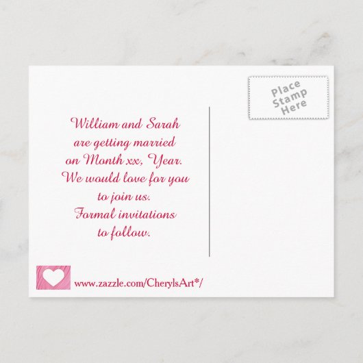 ピンクの赤いブレンドの白いハート日付はがきを保存 案内ポストカード (裏面)