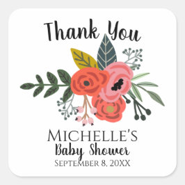 ピンクの赤いランナキュラス花束サマーフラワーパーティー スクエアシール