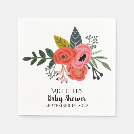 ピンクの赤いランナキュラス花束サマーフラワーパーティー スタンダードカクテルナプキン (正面)